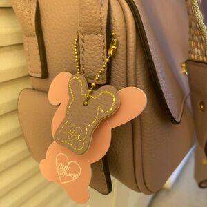 Little Bunny Pink Leather Crossbody Bag Charm - Pink/Brown